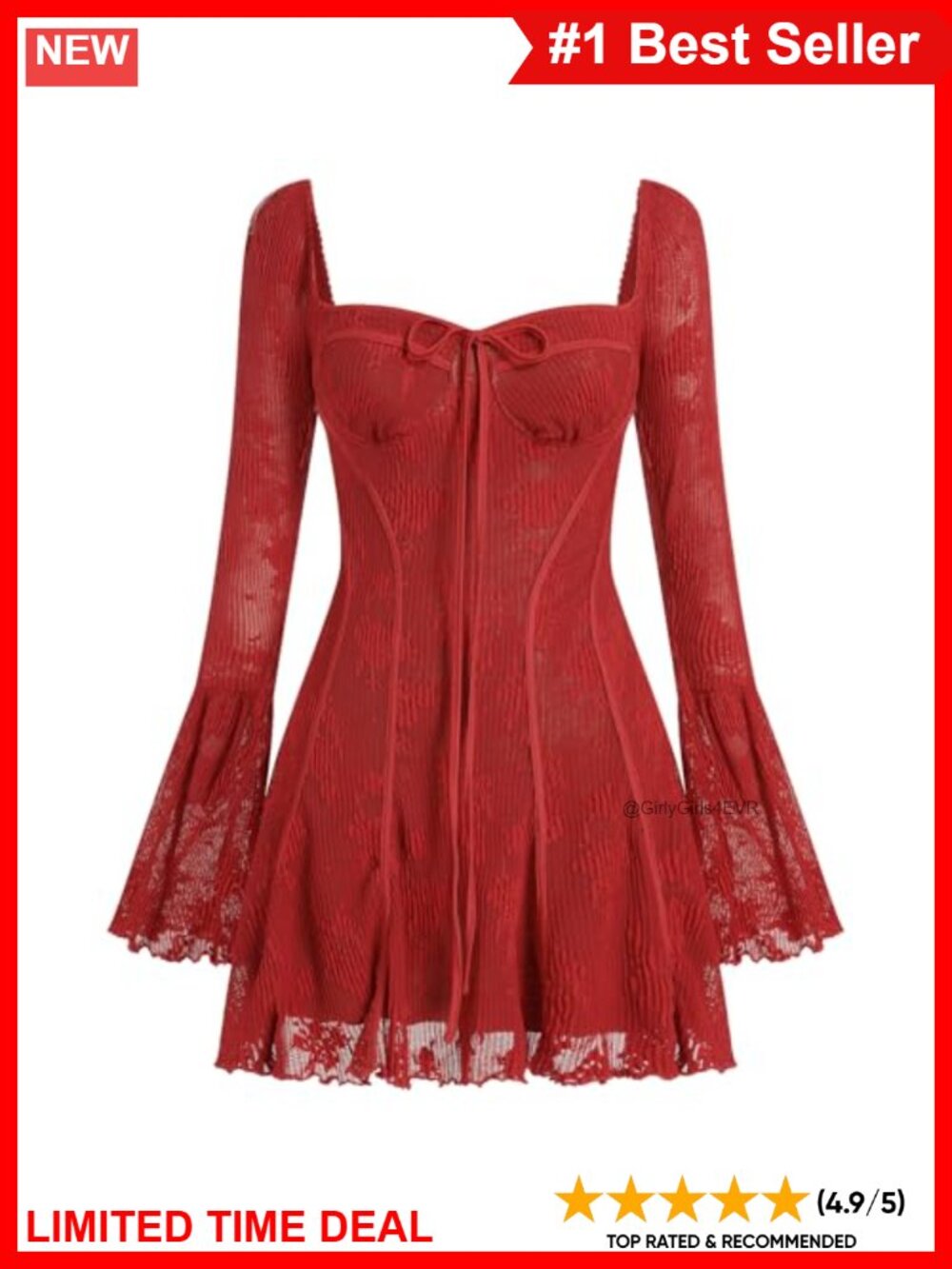 Lace Corset Mini Dress Long Bell Sleeve Sweetheart Neckline Y2K Party
